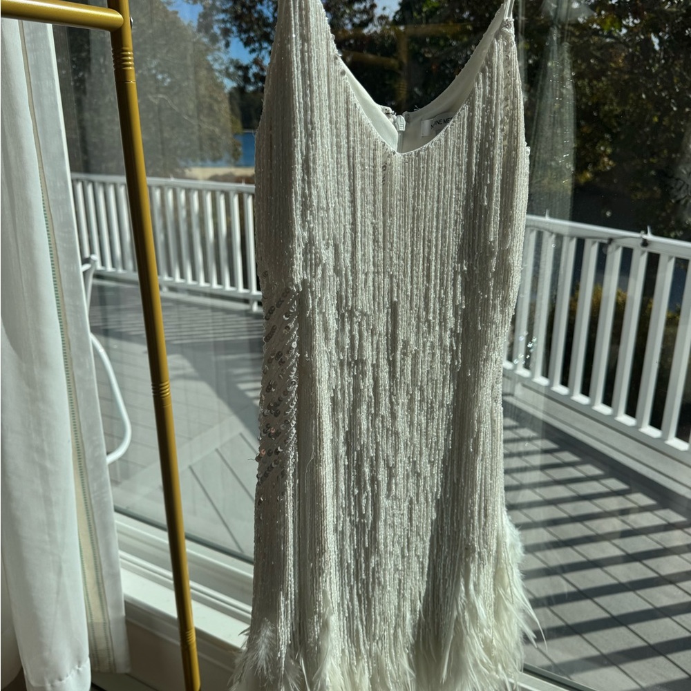 NADINE MERABI White Fringe Mini Dress